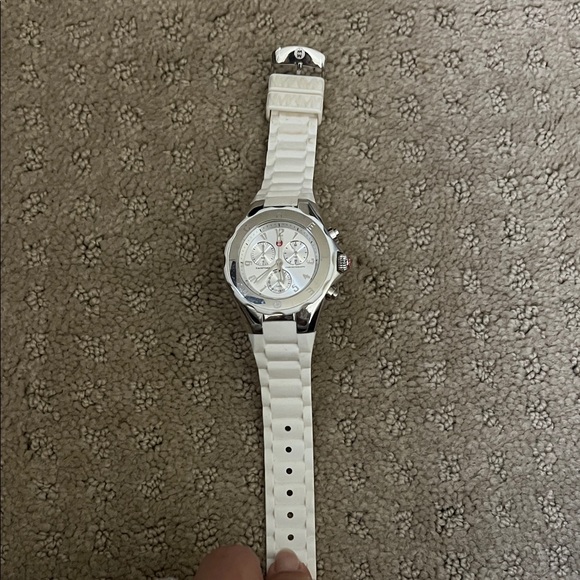 Michele Stainless Steel Watch with White Strap - Picture 1 of 2